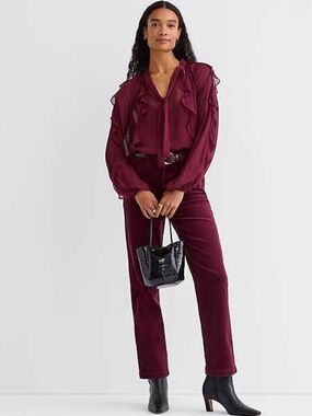 Loft Modern Boot Corduroy Pants Womens 12 Burgundy Wine Cotton Modal Stretch